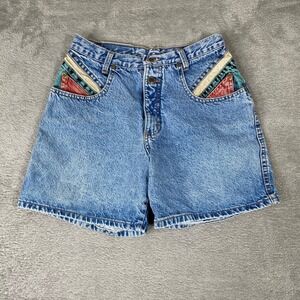 Zena Denim Shorts Womens 11 Blue Colorblock High Waisted Y2K Vintage 90s Retro